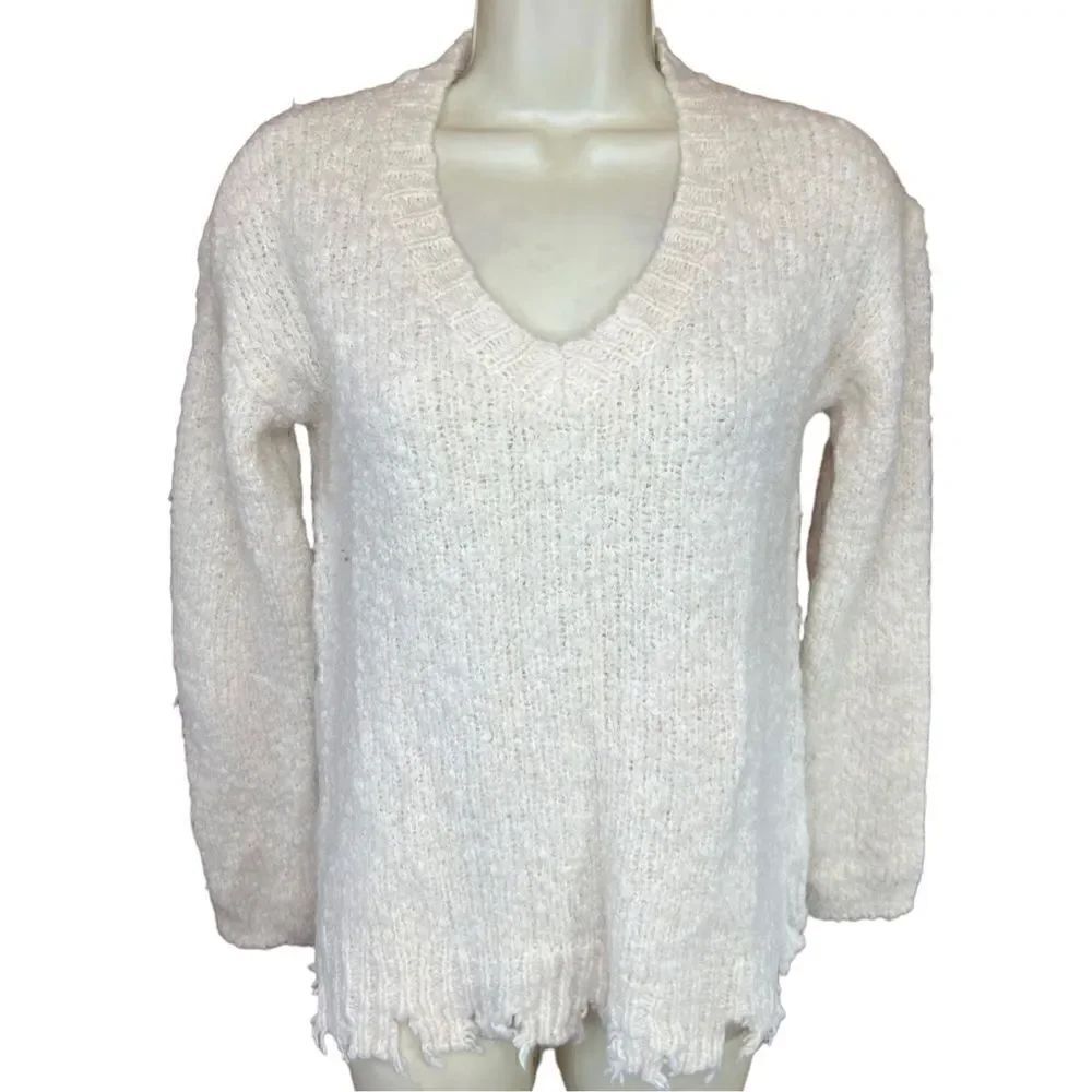 ATM Champ Fuzzy Destroyed Hem V Neck Sweater Size XS